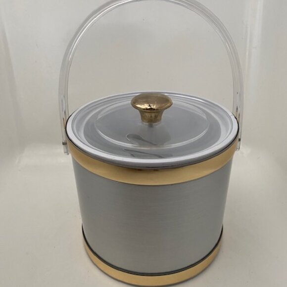 VINTAGE Culver Brushed Silver and Gold Acrylic Barware Ice Bucket - Picture 2 of 14